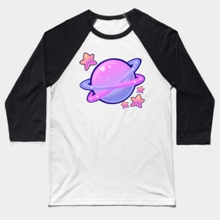 Pink and Purple Planets and Stars Baseball T-Shirt